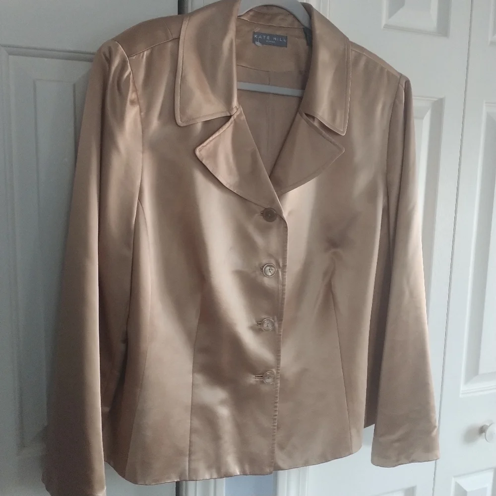 Kate Hill Woman 100 percent Gold Silk Blazer Plus Size 22W - Picture 7 of 9